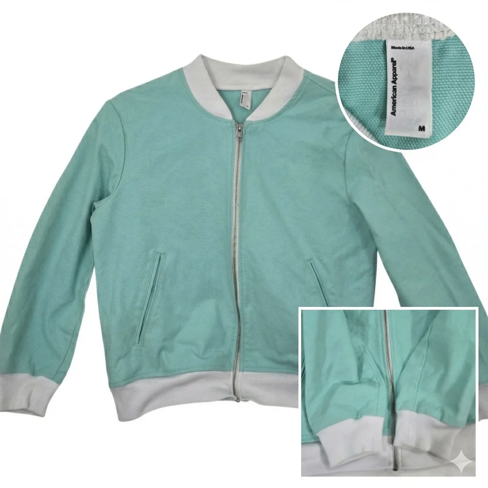 American Apparel Bomber Jacket Medium Mint Green Made in USA Full Zip‎ (M)